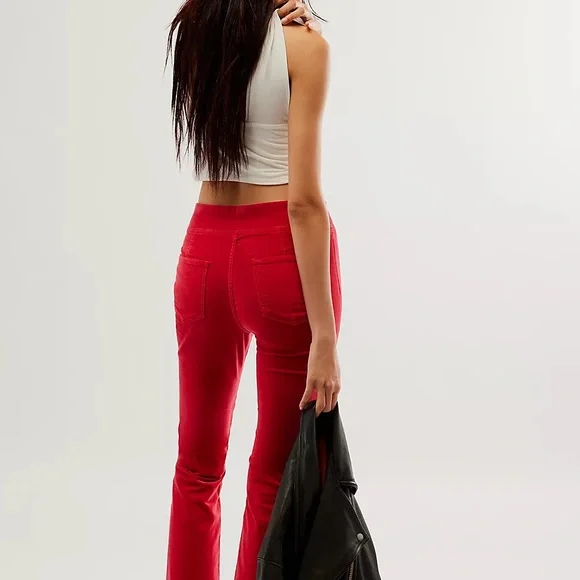 FREE PEOPLE In My Feelings Crop Slim Flare Pants small red - Picture 2 of 5
